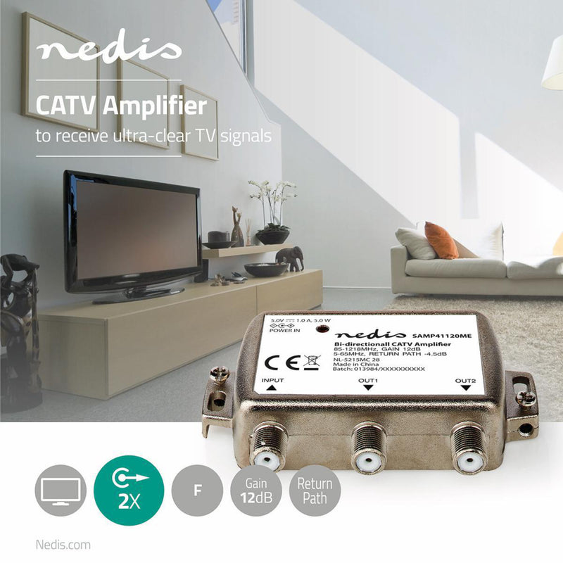 Nedis SAMP41120ME Catv Versterker Max. 9 Db Versterking 85 - 1218 Mhz 2 Uitgangen Retourkanaal -4,5