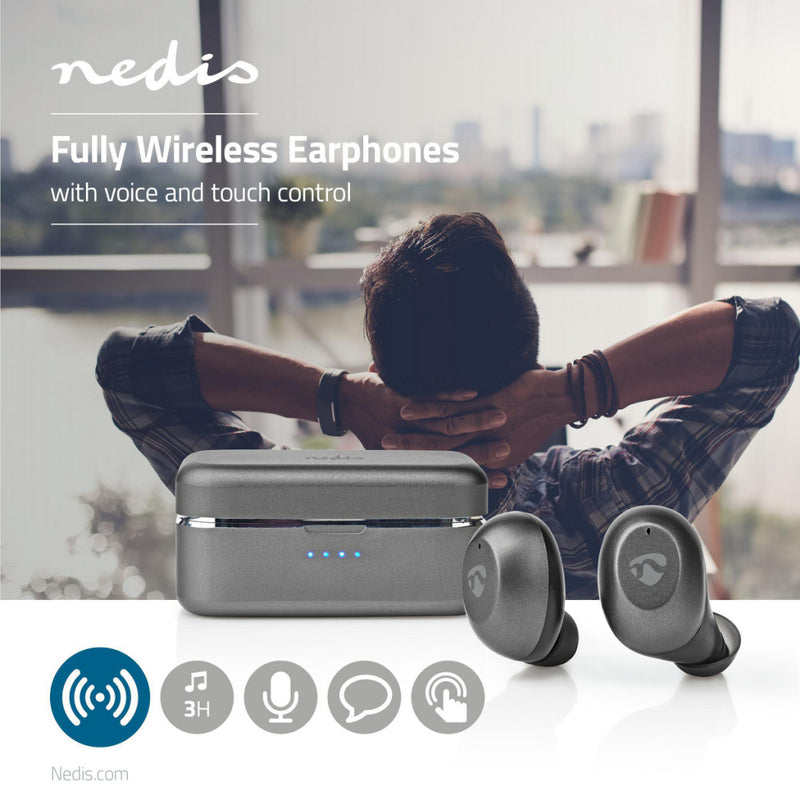 Nedis HPBT5056GY Volledig Draadloze Bluetooth®-oordopjes 3 Uur Afspeeltijd Spraakbediening Aanraakb
