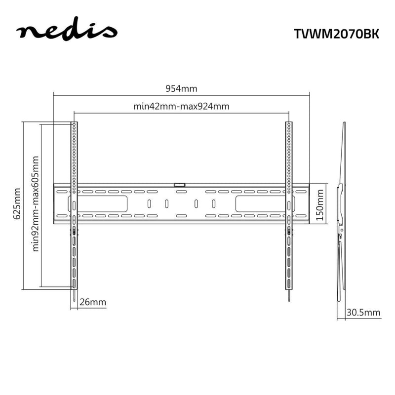 Nedis TVWM2070BK Vaste Tv Muurbeugel 60 - 100&quot; Max. 75 Kg 30 Mm Afstand Tot De Muur