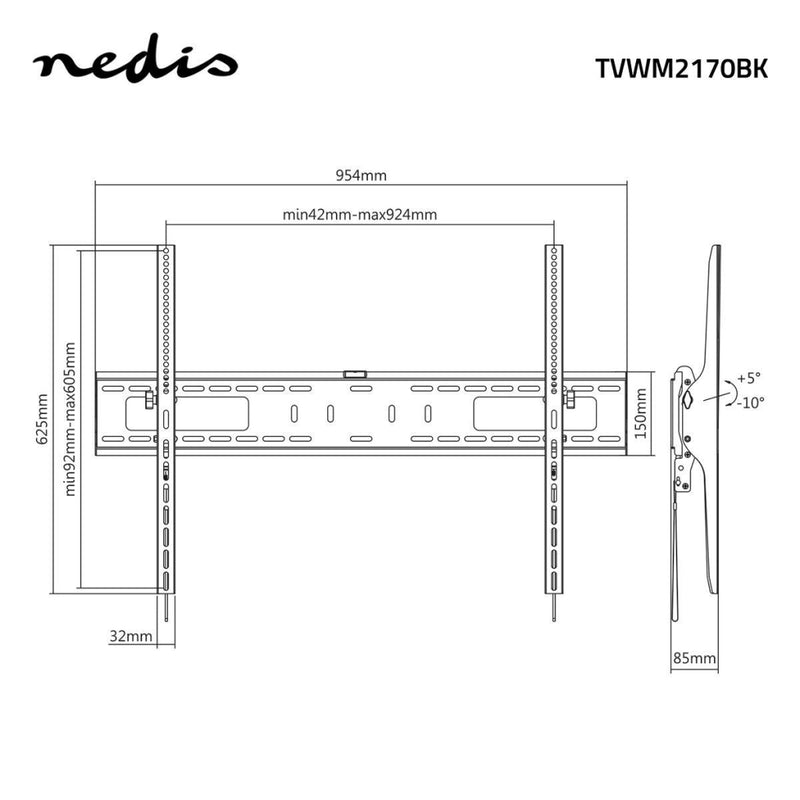 Nedis TVWM2170BK Kantelbare Tv Muurbeugel 60 - 100&quot; Max. 75 Kg 85 Mm Afstand Tot De Muur