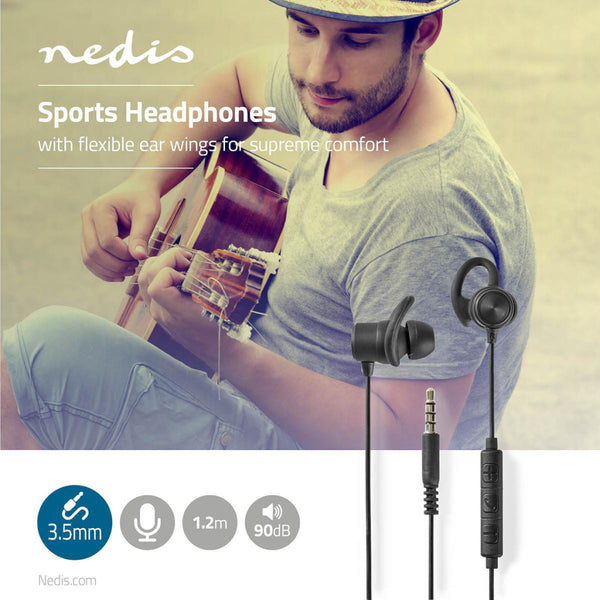Nedis HPWD8002BK Sportkoptelefoon Bekabeld In Het Oor 1,2 M Kabel Zwart