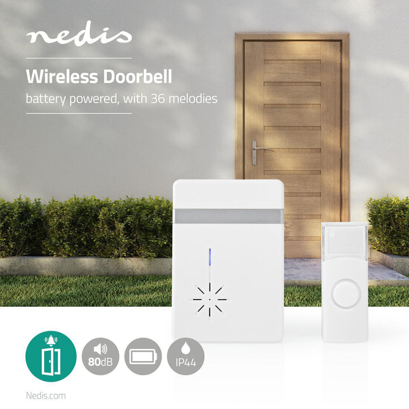 Nedis DOORB212WT Draadloze Deurbelset Batterijvoeding 36 Melodie&euml;n