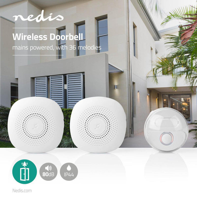 Nedis DOORB222CWT2 Draadloze Deurbelset Netvoeding 36 Melodie&euml;n 2x Ontvanger
