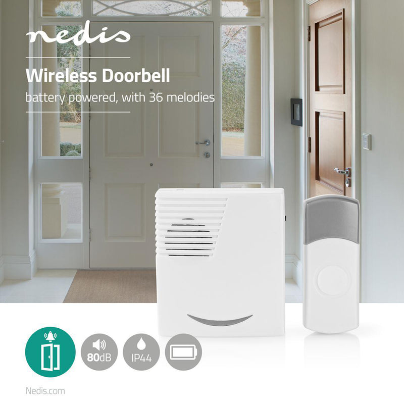 Nedis DOORB211WT Draadloze Deurbelset Werkt Op Batterijen 36 Melodie&euml;n