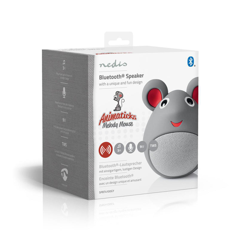 Nedis SPBT4100GY Animaticks Bluetooth Speaker 3 Uur Speeltijd Handsfree Bellen Melody Mouse