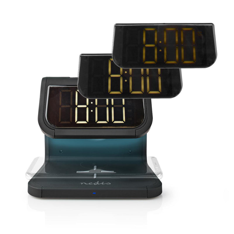 Nedis WCACQ10W1BK Wekker Draadloze Lader Qi-gecertificeerd Meerkleurige Nachtlamp Zwart