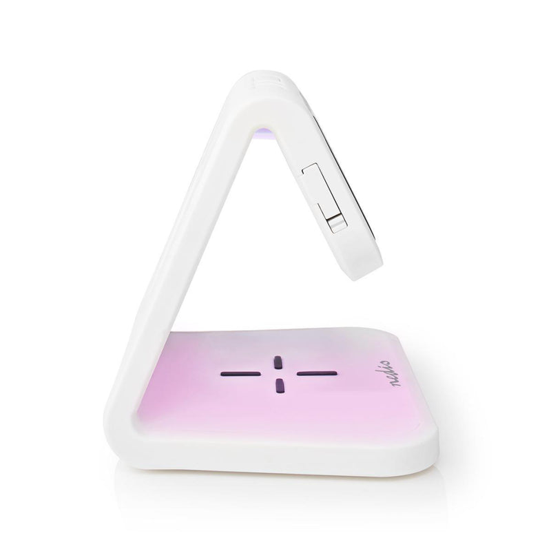 Nedis WCACQ10W1WT Wekker Draadloze Lader Qi-gecertificeerd Meerkleurige Nachtlamp Wit