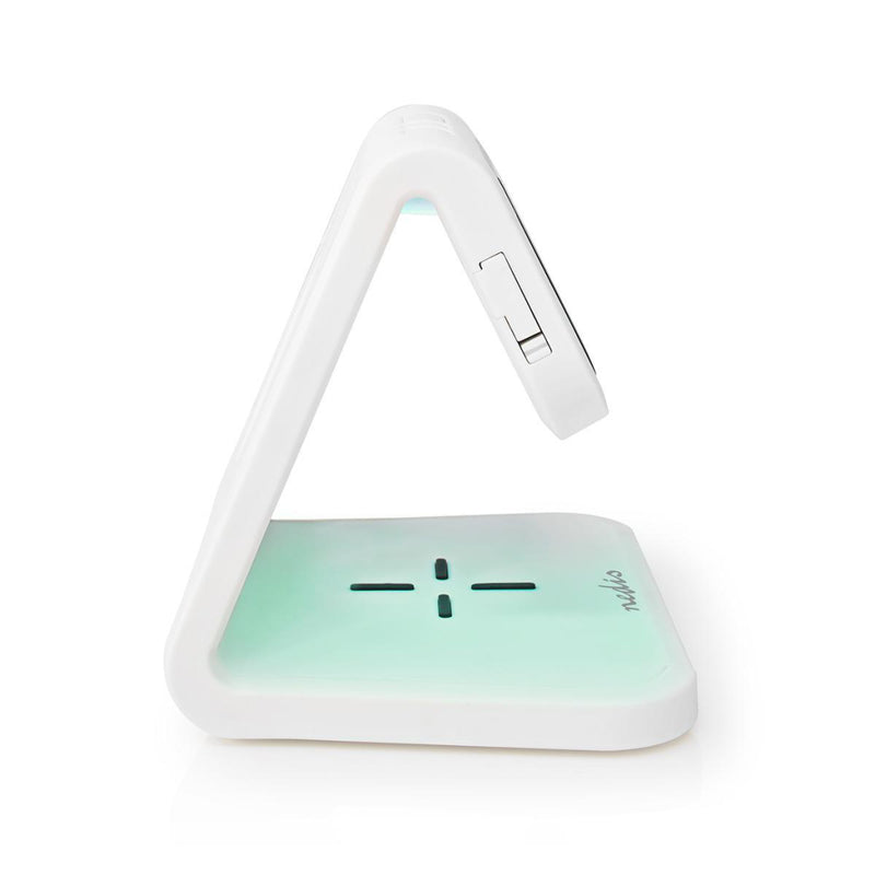 Nedis WCACQ10W1WT Wekker Draadloze Lader Qi-gecertificeerd Meerkleurige Nachtlamp Wit