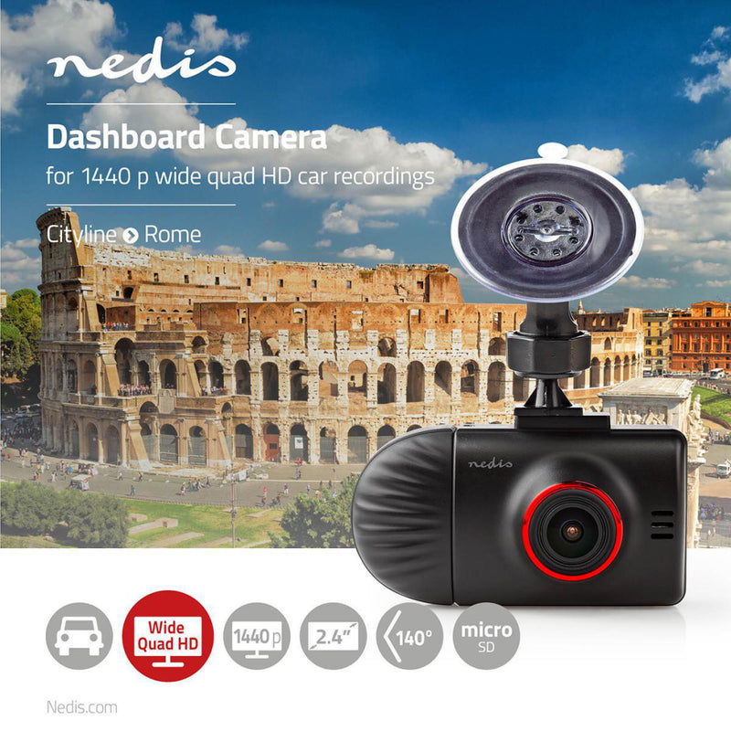 Nedis DCAM40BK Dashboardcamera Wide Quad Hd 1440 P (2 K) 2 Ch 2,31 Inch Kijkhoek Van 140&deg;