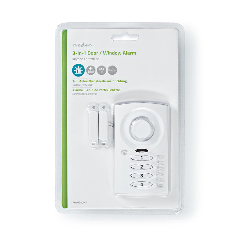 Nedis ALRMD30WT Via Toetsenblok Bediend Deur-/raamalarm Met Magnetische Sensor 3 Alarmmodi
