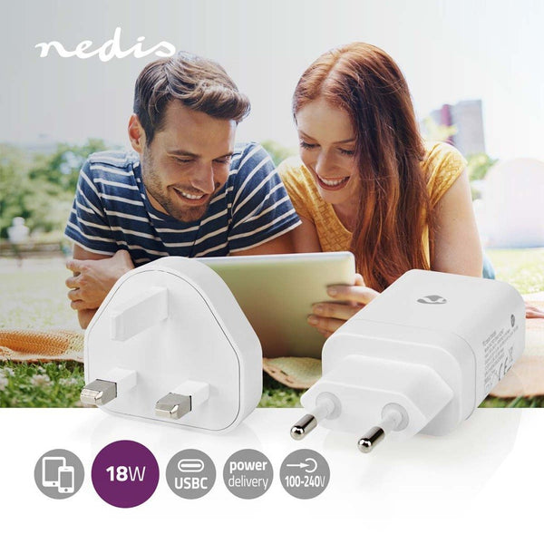 Nedis WCPD18WU102WT Oplader PD3.0 18W 1,5 A/2 A/3,0 A Output 1 USB-C 18W Automatische Voltage Selec