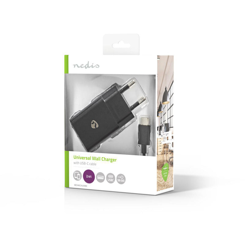 Nedis WCHAC242ABK Thuislader 2,4 A Losse Kabel Usb-c&trade; Zwart