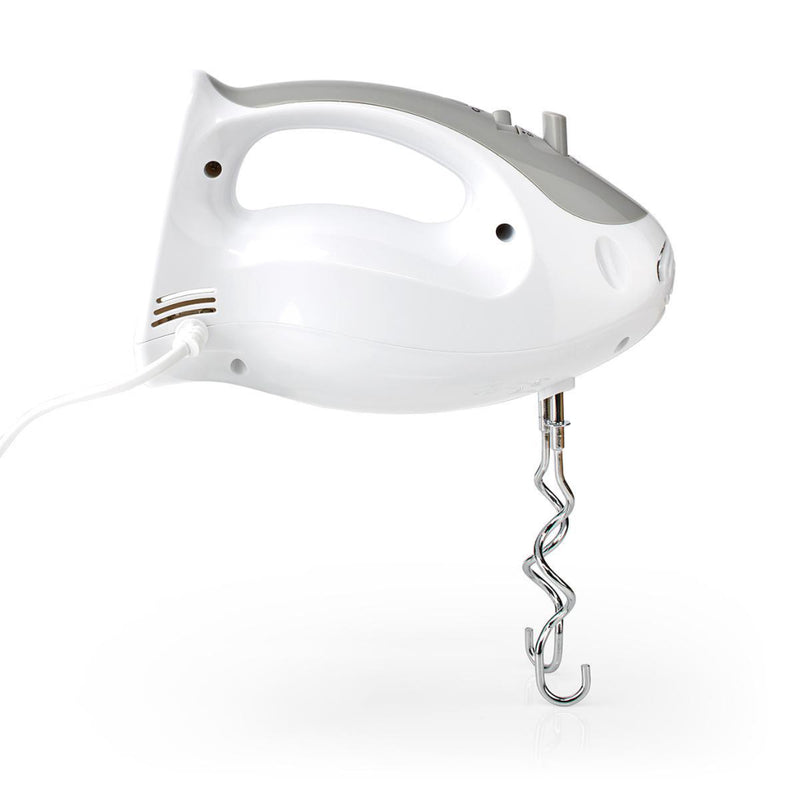 Nedis KAHM100CWT Handmixer 200 W 5-snelheden Turbo-functie 2 Deeghaken / 2 Kloppers Grijs / Wit