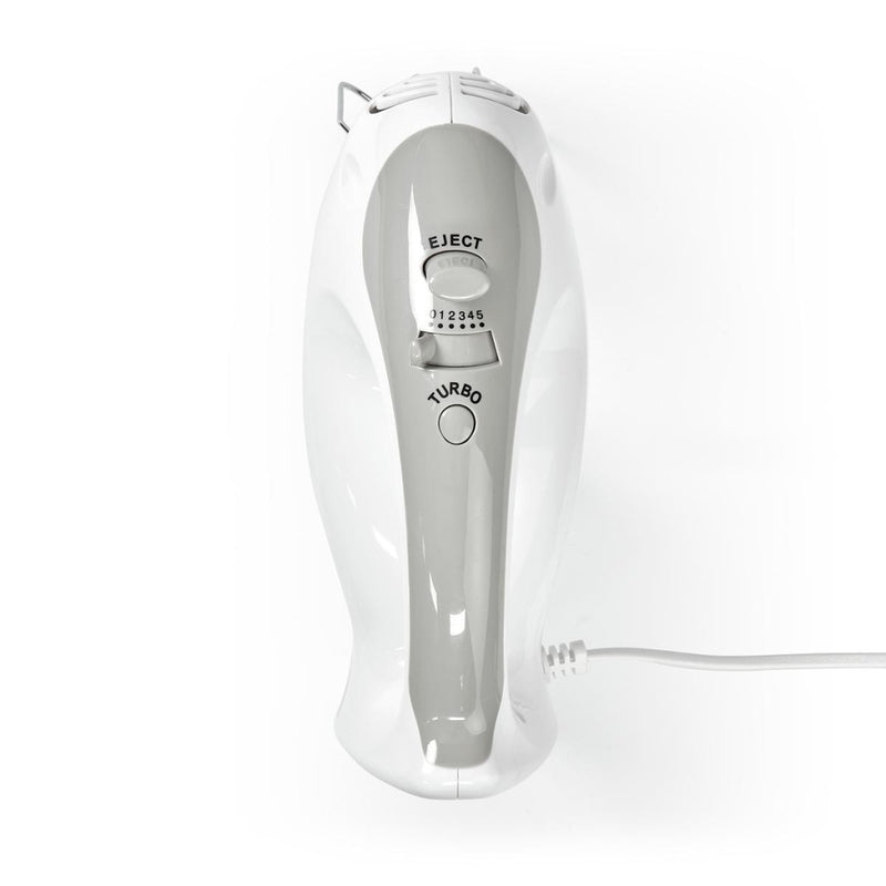 Nedis KAHM100CWT Handmixer 200 W 5-snelheden Turbo-functie 2 Deeghaken / 2 Kloppers Grijs / Wit