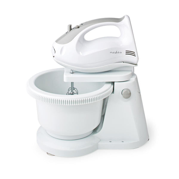 Nedis KAHM110CWT Handmixer 200 W 5-snelheden Turbo-functie Draaikom / 2 Deeghaken / 2 Kloppers Grij