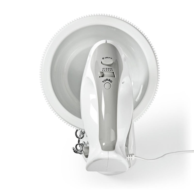 Nedis KAHM110CWT Handmixer 200 W 5-snelheden Turbo-functie Draaikom / 2 Deeghaken / 2 Kloppers Grij