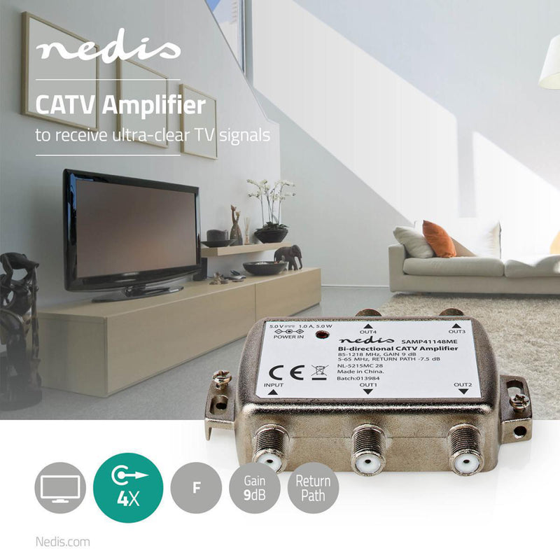 Nedis SAMP41148ME Catv Versterker Max. 12 Db Versterking 85 - 1218 Mhz 4 Uitgangen Retourkanaal -7,