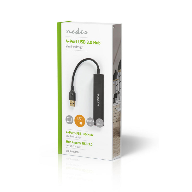 Nedis UHUBU3410BK Usb-hub 4-poorts Usb 3.0 Zwart