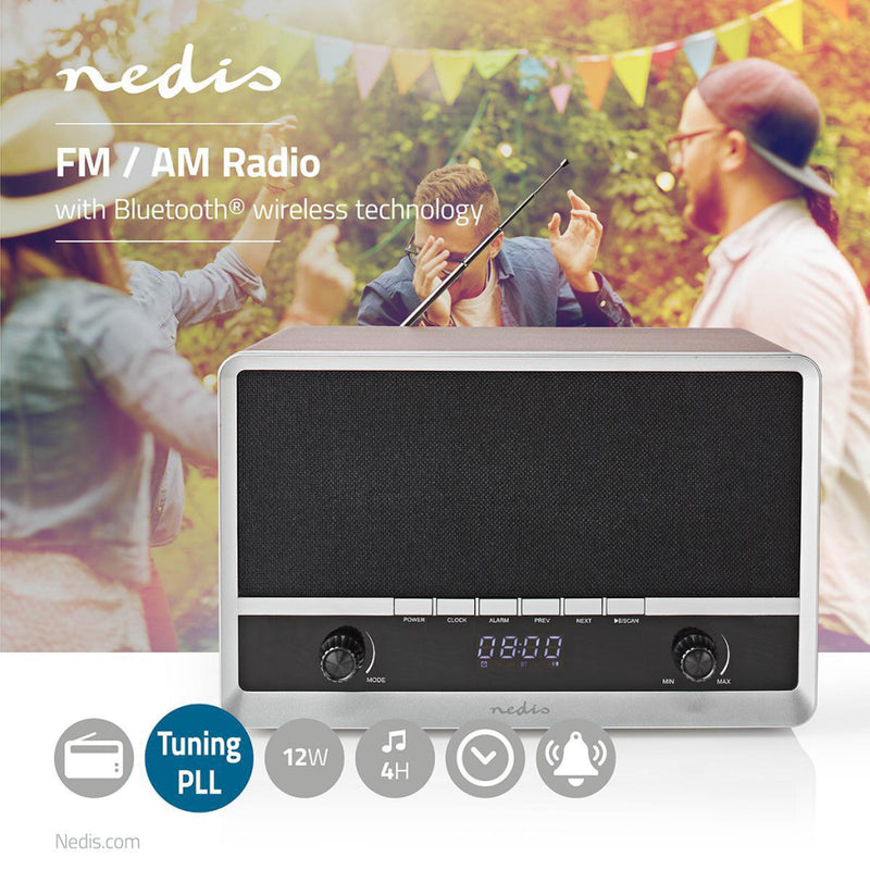 Nedis RDFM5200BN Fm-radio 12 W Fm Bluetooth® Klok- En Alarmfunctie Bruin / Zwart
