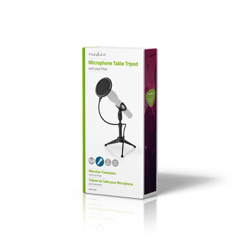 Nedis MPST01BK Microfoon-tafelstatief Verstelbare Hoogte Pop-filter 2 Houders Meegeleverd Zwart