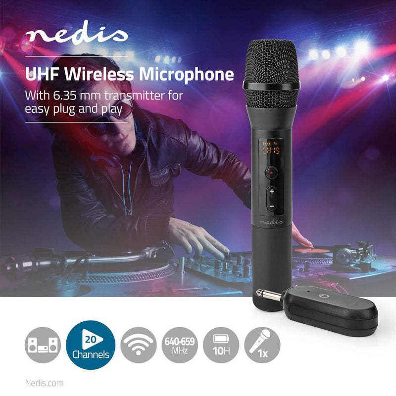 Nedis MPWL200BK Draadloze Microfoon 20 Kanalen 1 Microfoon 10 Uur Gebruikstijd Ontvanger Zwart
