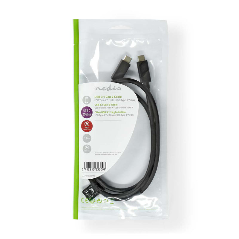 Nedis CCGP64020BK10 Usb-kabel Usb 3.2 Gen 2x2 Usb Type-c&trade; Male Usb Type-c&trade; Male 20 Gbps