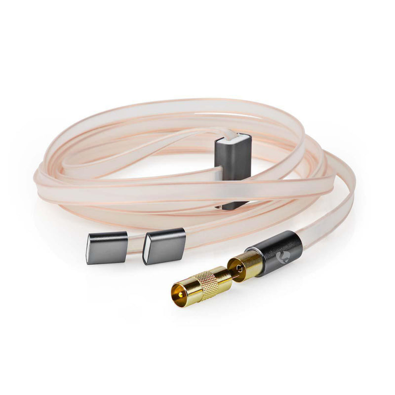 Nedis ANFMTB105GY20 Fm Dipool Antenne Set Iec (coax) + Coax Adapter: Male - Male 2.0 M Transparant