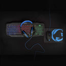 Nedis GCK41100BKIT Gaming Combo Kit 4-in-1 Toetsenbord, Koptelefoon, Muis En Muismat Blauw / Zwart