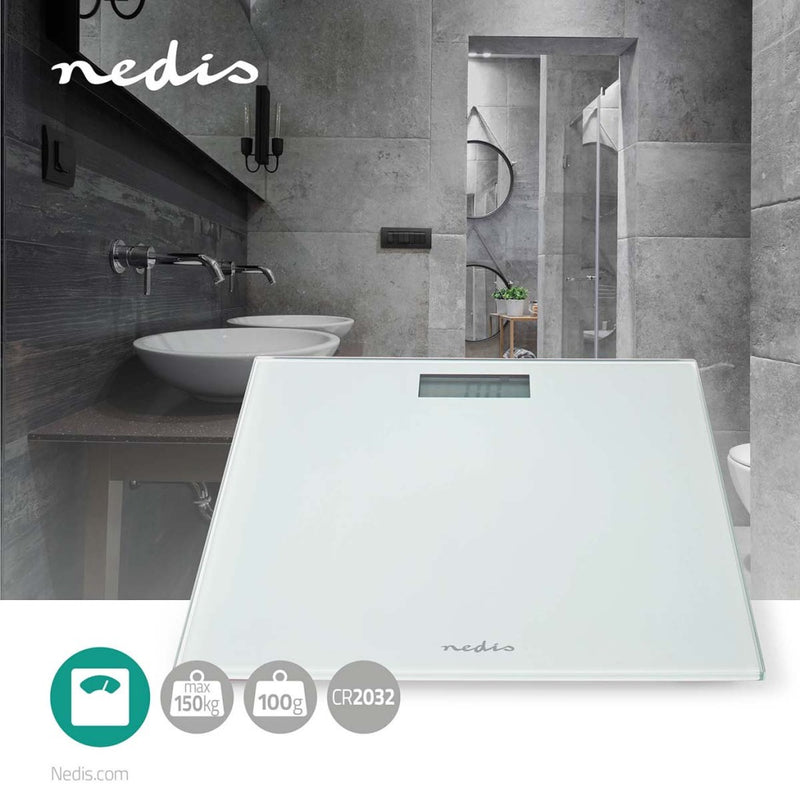Nedis PESC500WT Personenweegschaal Digitaal Wit Gehard Glas Max. 150 Kg