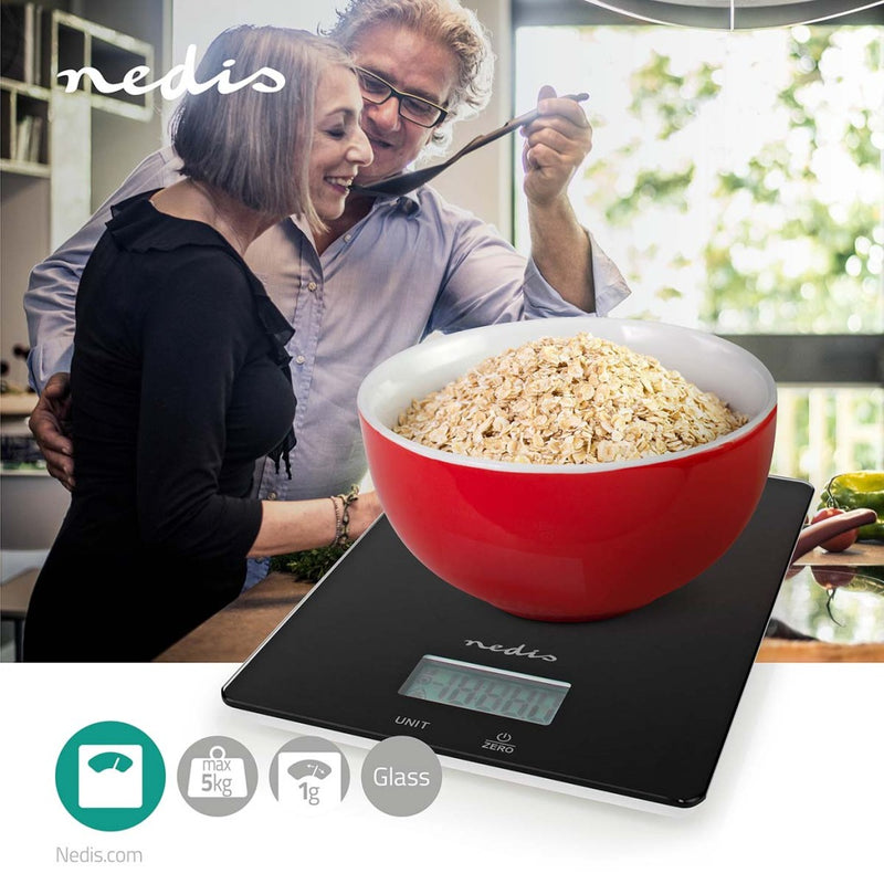 Nedis KASC610BK Keukenweegschaal Digitaal Glas / Kunststof Zwart