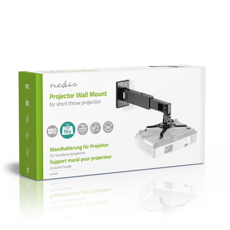 Nedis PJWM200BK Projectorbeugel Full Motion 15 Kg Draaibaar Kantelbaar Staal Zwart