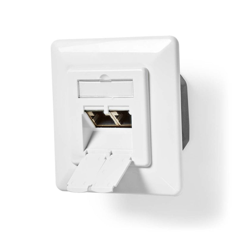 Nedis CCBW89250IV Netwerk Wanddoos Inbouw 2 Poort(en) Cat6a Recht Female Goud Verguld Pvc Wit Doos