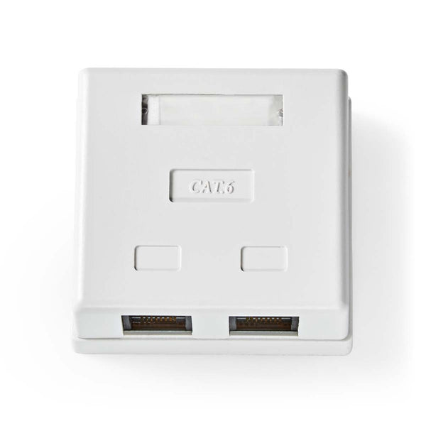 Nedis CCGP89110WT Netwerk Wanddoos Opbouw 2 Poort(en) U/utp Cat6 Recht Female Goud Verguld Pvc Wit