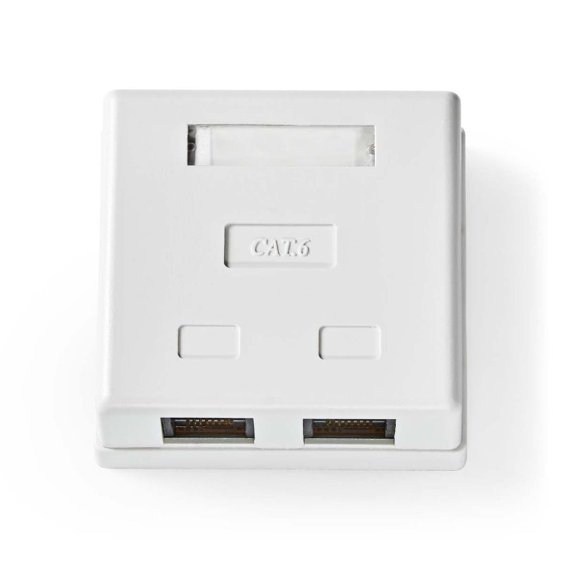 Nedis CCGP89110WT Netwerk Wanddoos Opbouw 2 Poort(en) U/utp Cat6 Recht Female Goud Verguld Pvc Wit