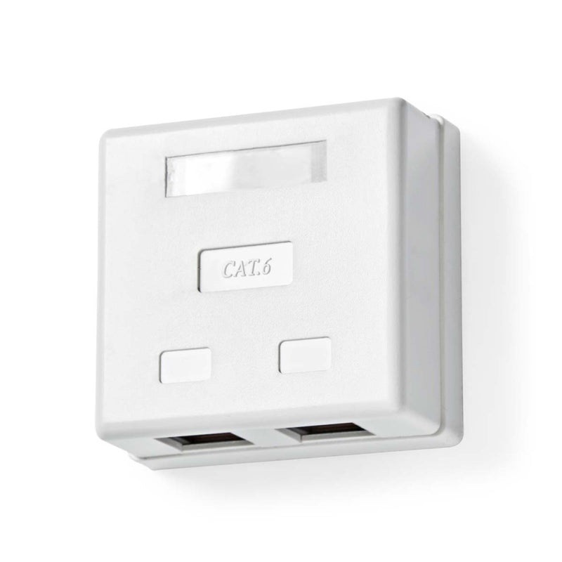 Nedis CCGP89110WT Netwerk Wanddoos Opbouw 2 Poort(en) U/utp Cat6 Recht Female Goud Verguld Pvc Wit