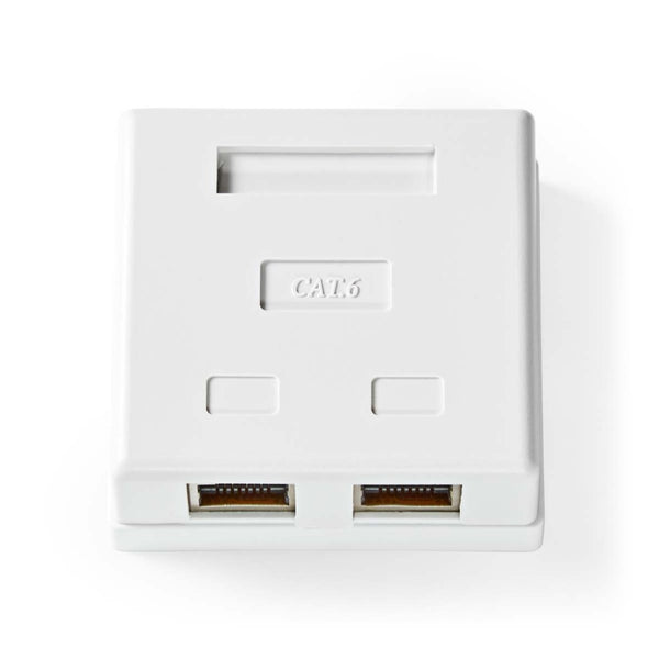 Nedis CCGP89130WT Netwerk Wanddoos Opbouw 2 Poort(en) S/ftp Cat6 Recht Female Goud Verguld Pvc Wit