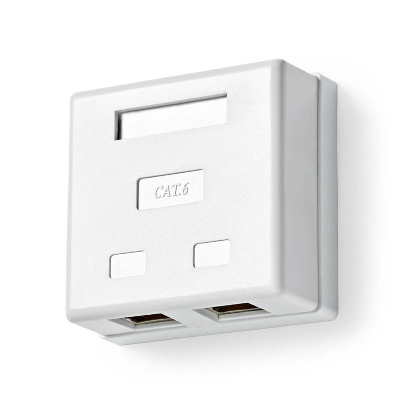 Nedis CCGP89130WT Netwerk Wanddoos Opbouw 2 Poort(en) S/ftp Cat6 Recht Female Goud Verguld Pvc Wit