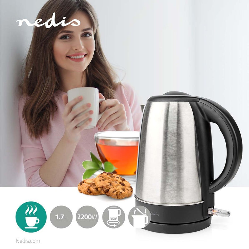 Nedis KAWK340EAL Waterkoker 1.7L 2200W RVS/Zwart