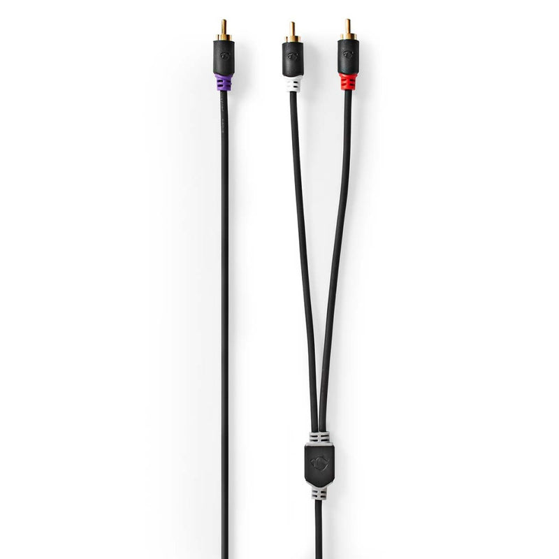 Nedis CABW24000AT30 Subwoofer-kabel Rca Male 2x Rca Male Verguld 3.00 M Rond 4.0 Mm Antraciet Doos
