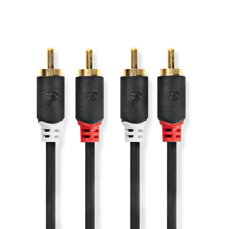 Nedis CABW24200AT05 Stereo-audiokabel 2x Rca Male 2x Rca Male Verguld 0.5 M Rond Antraciet Doos