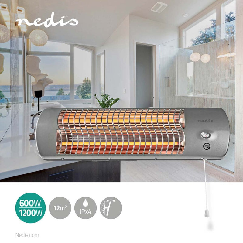 Nedis HTBA10GY Badkamer Verwarming 1200 W Instelbare Thermostaat 2 Verwarmingsmodi X4 Grijs