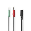 Nedis CAGB22160BK02 Stereo-audiokabel 3,5 Mm Female 2x 3,5 Mm Male Verguld 0.12 M Rond Zwart Doos