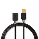 Nedis CCBW60010AT30 Usb-kabel Usb 2.0 Usb-a Male Usb-a Female 480 Mbps Verguld 3.00 M Rond Pvc Antr