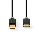 Nedis CCBW60010AT30 Usb-kabel Usb 2.0 Usb-a Male Usb-a Female 480 Mbps Verguld 3.00 M Rond Pvc Antr