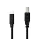 Nedis CCGB60650BK20 Usb-kabel Usb 2.0 Usb-c&trade; Male Usb-b Male 480 Mbps Vernikkeld 2.00 M Rond