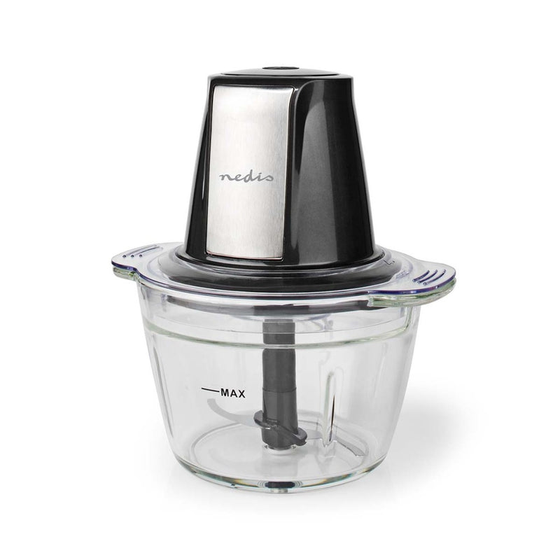 Nedis KAMC300CGY Hakmolen 500W 1000ml Glas 1-snelheid Zilver/Zwart