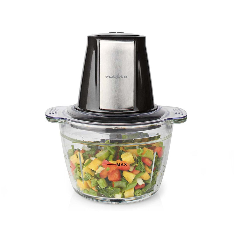Nedis KAMC300CGY Hakmolen 500W 1000ml Glas 1-snelheid Zilver/Zwart