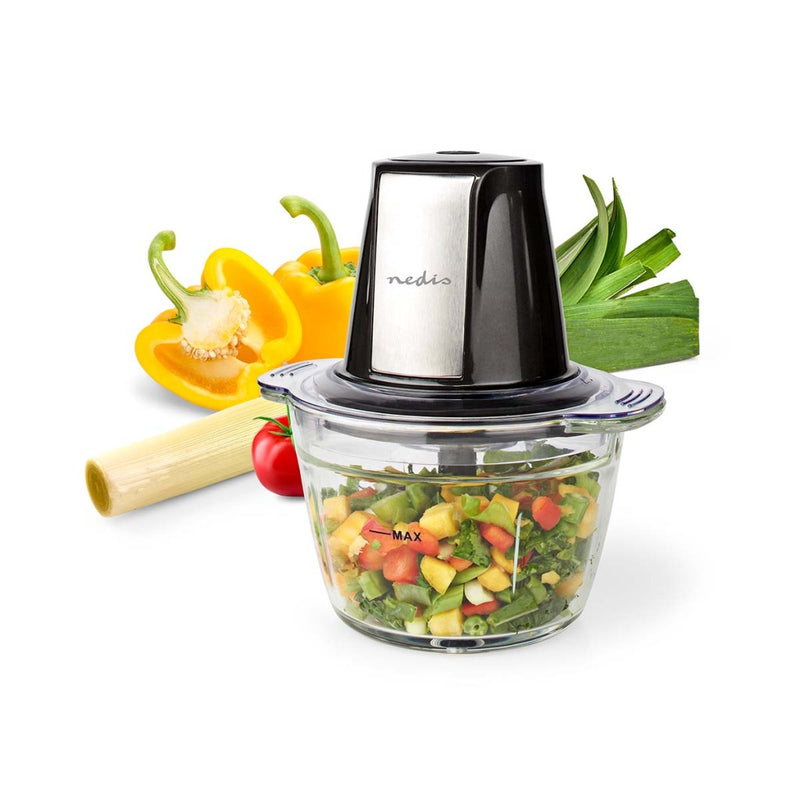 Nedis KAMC300CGY Hakmolen 500W 1000ml Glas 1-snelheid Zilver/Zwart
