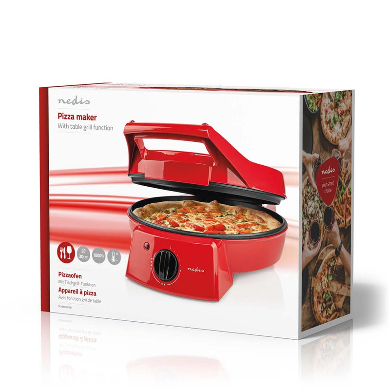 Nedis FCPM100FRD Pizzamaker En Grill 30 Cm Regelbare Temperatuur 1800 W