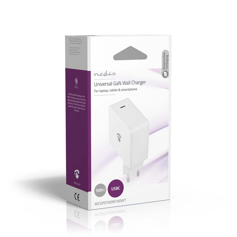 Nedis WCGPD100W100WT Oplader Gan 3.0 / 5.0 A Outputs: 1 Usb-c&trade; Maximaal Uitgangsvermogen: 100